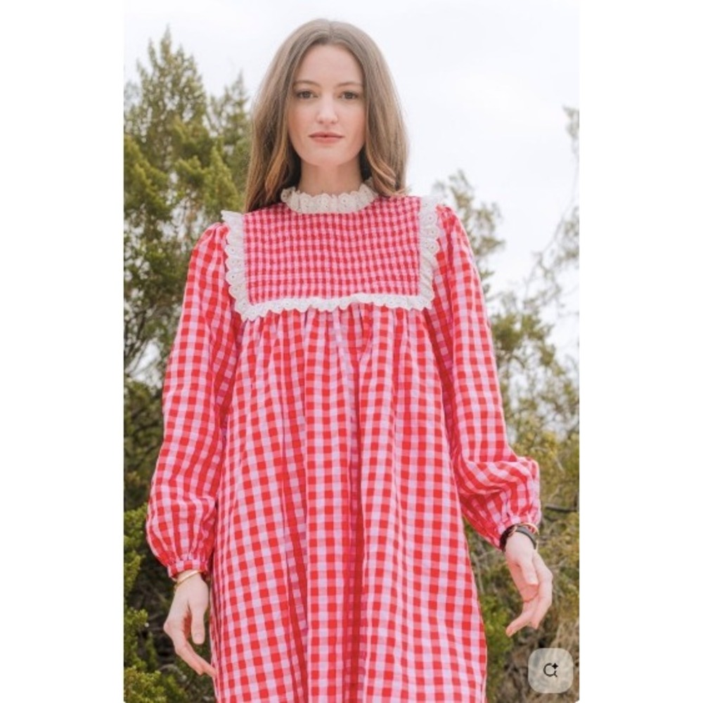 Hunter Bell NYC Carlyle Dress Red White Gingham Checks Mini XS - Picture 8 of 8